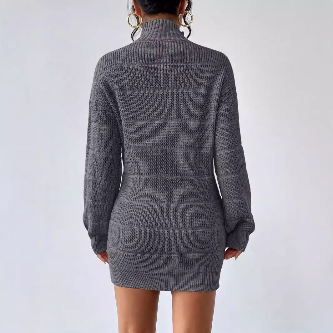 Women's Turtleneck Sweater Dress with Textured Knit