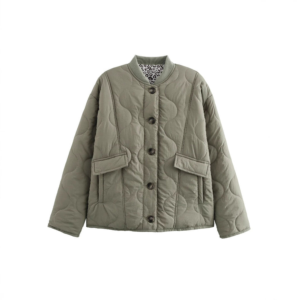 Women's Quilted Button-Front Jacket with Side Pockets