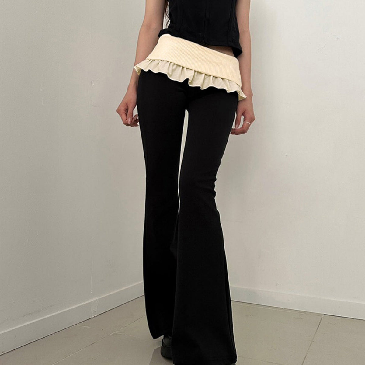 Women's Flared Trousers with Adjustable Belt
