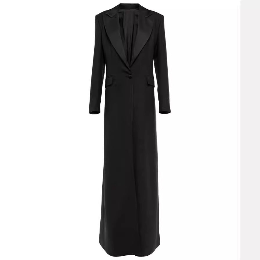 Women's Single-Button Trench Coat with Lapel Collar