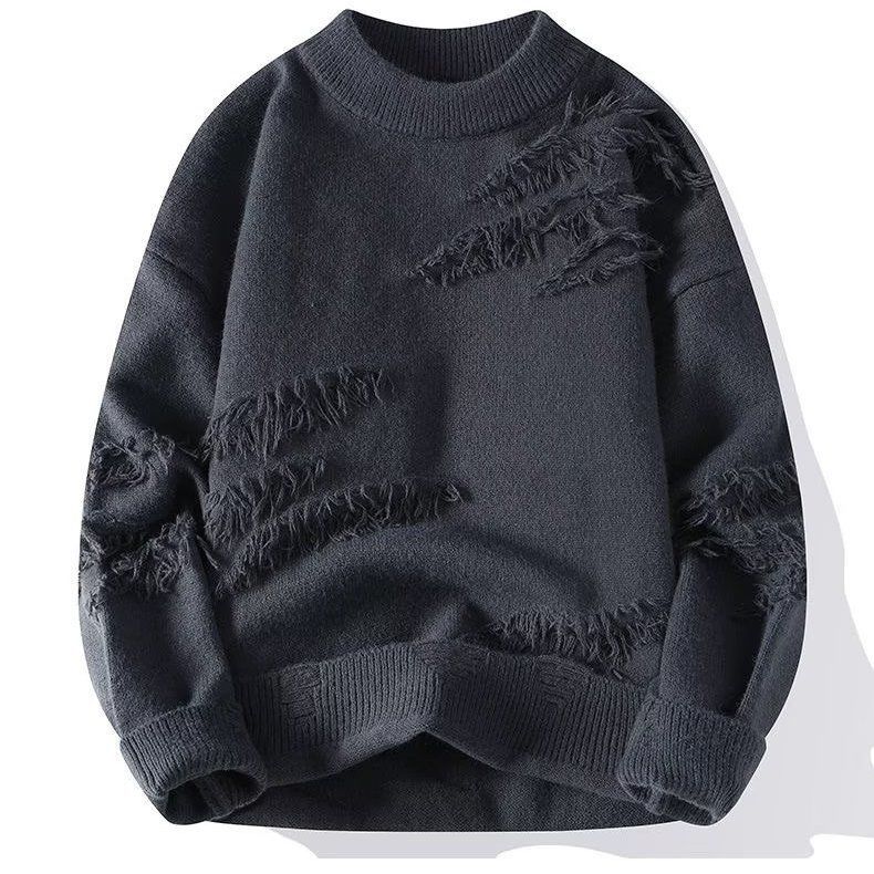 Women's Distressed Crew Neck Sweater, Long Sleeves, Ribbed Trim