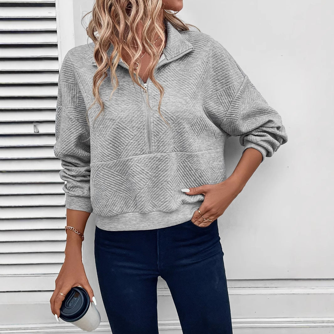 Women's Half-Zip Quilted Pullover with High Collar