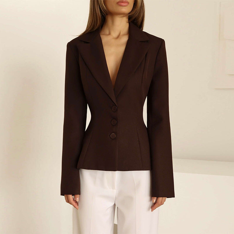 Women's Tailored Blazer with Notched Lapel and Button Front
