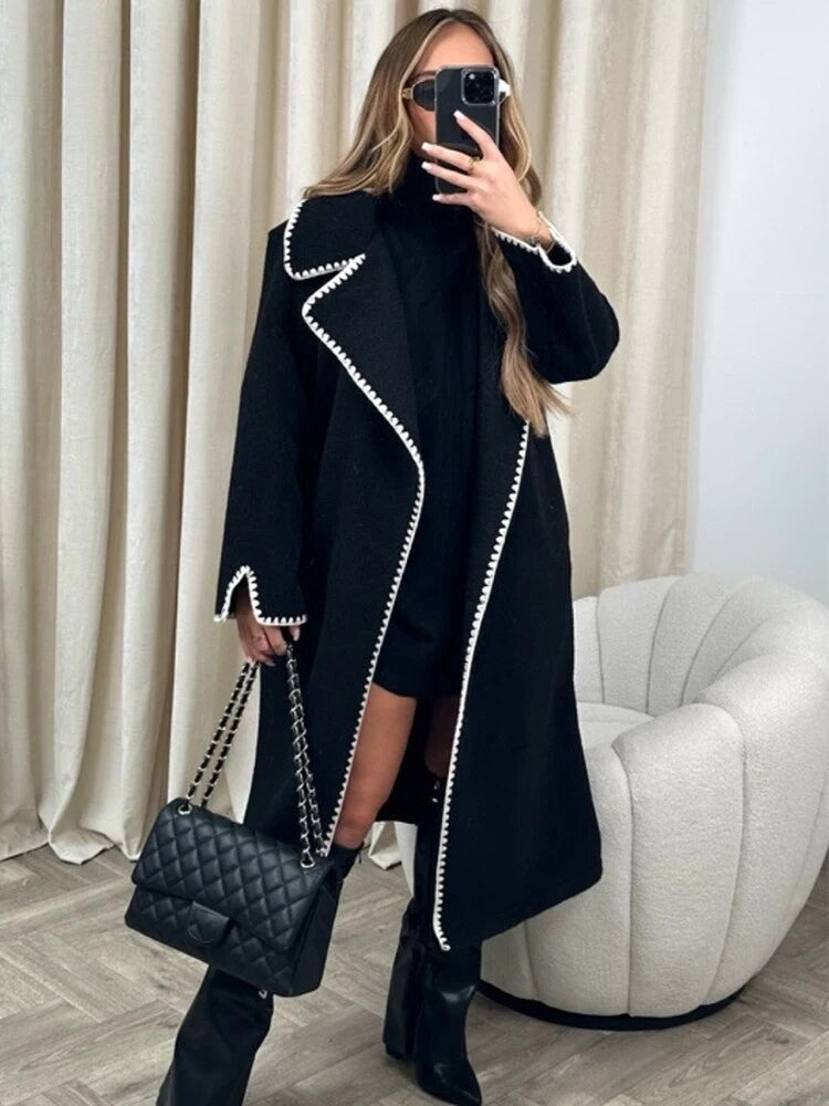 Women's Oversized Coat with Pearl Edge Detail