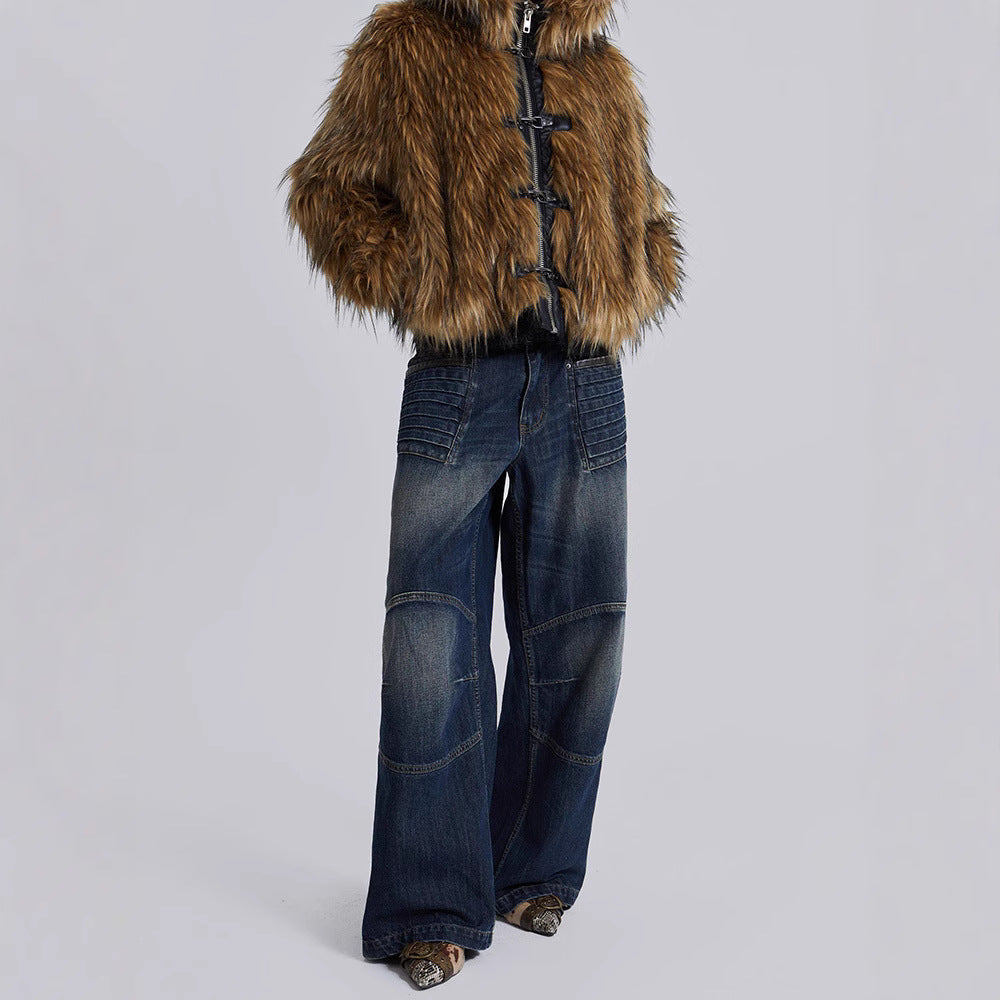 Women's Shaggy Hooded Zip-Front Jacket with Toggle Closures