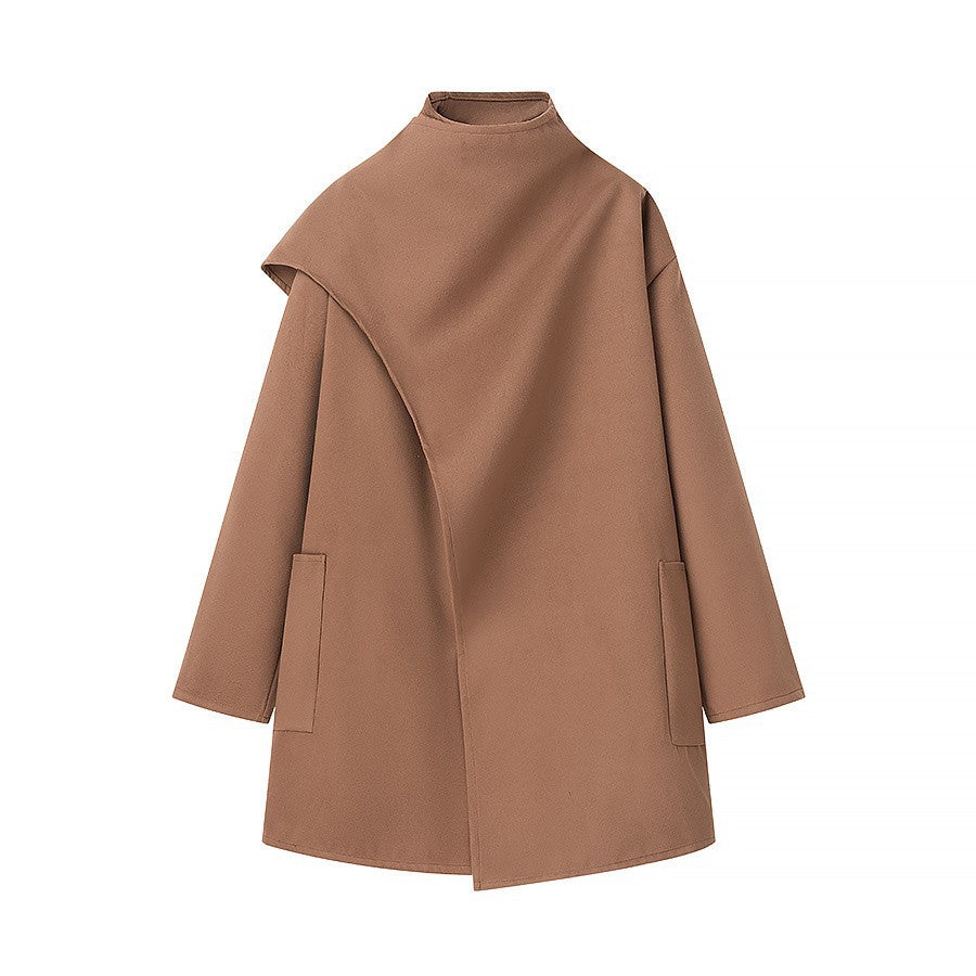 Women's Cape-Style Coat with Stand Collar and Long Sleeves