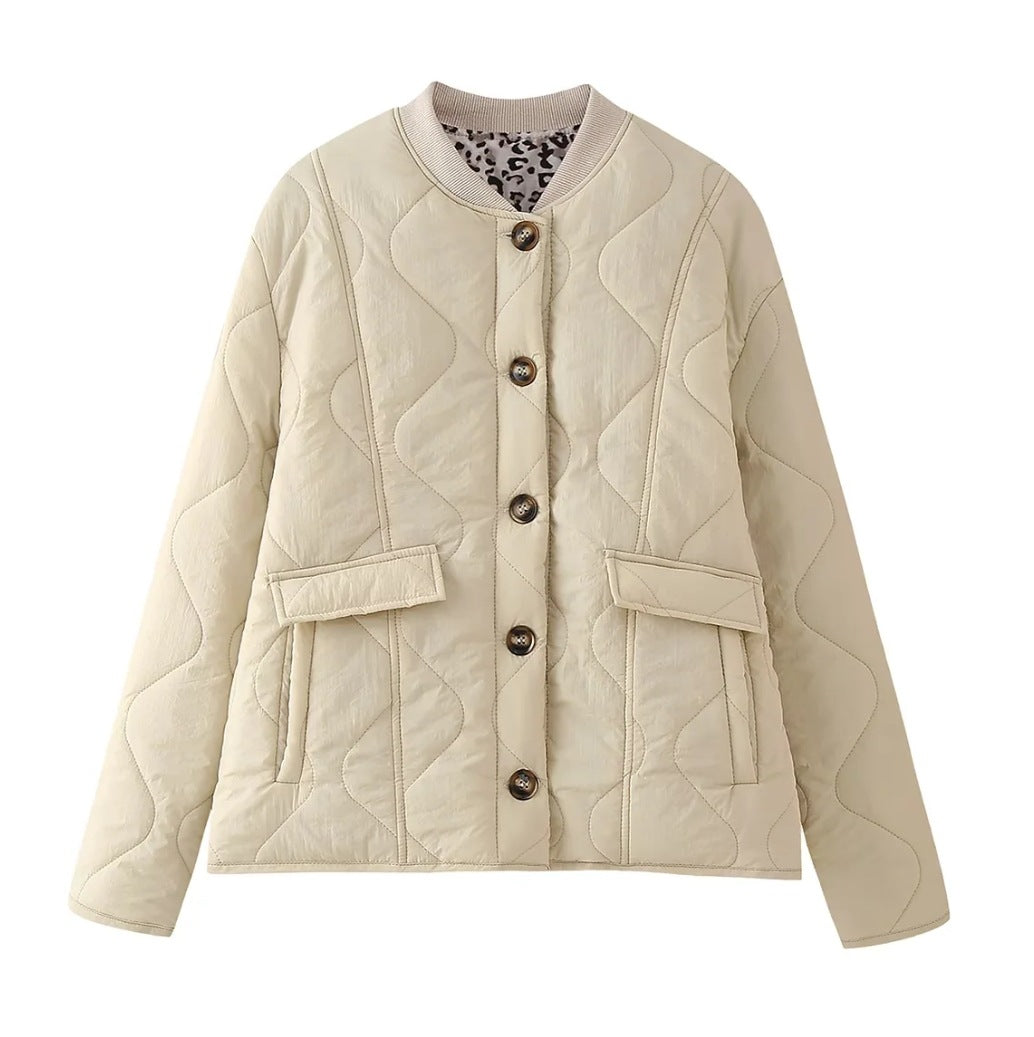 Women's Quilted Button-Front Jacket with Side Pockets