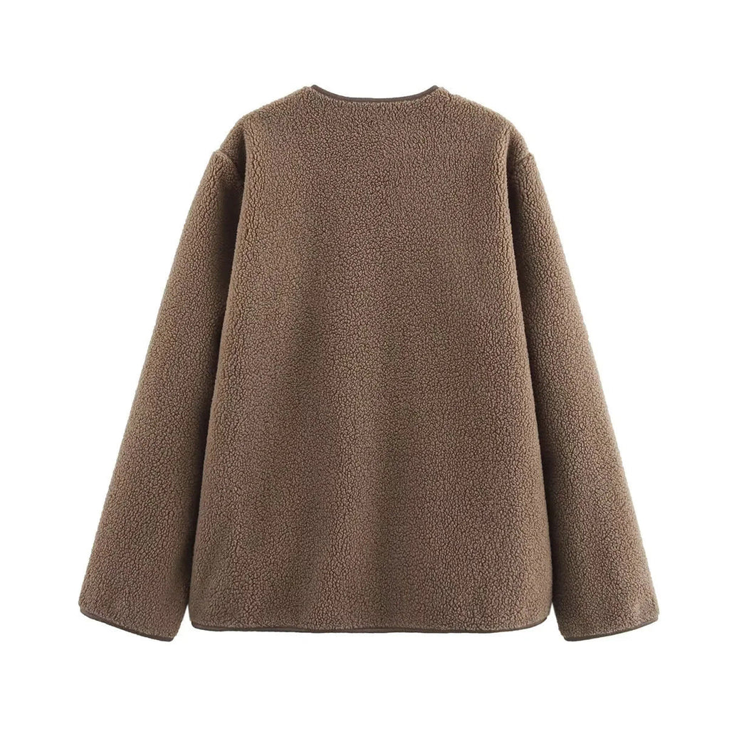 Women's Button-Front Teddy Fleece Jacket with Patch Pockets