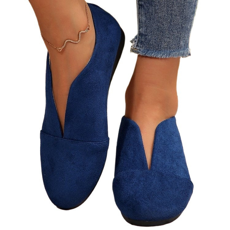 Women's V-Cut Slip-On Flat Shoes with Rounded Toe