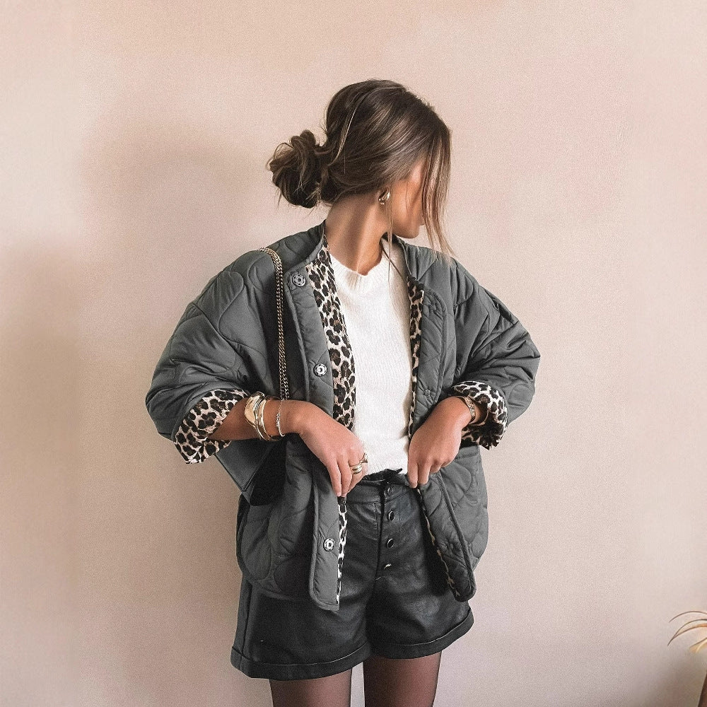 Women's Quilted Button-Front Jacket with Side Pockets