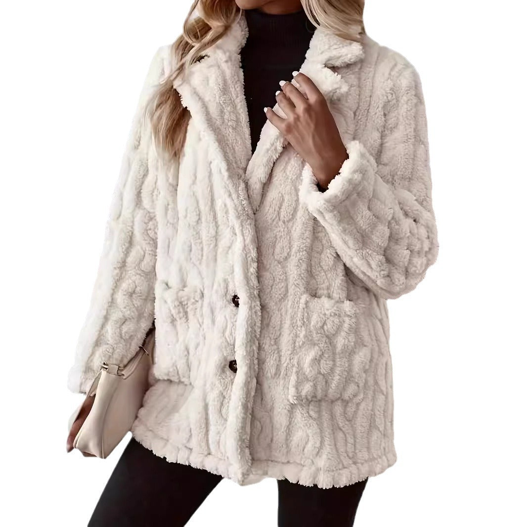 Women's Textured Teddy Coat with Notch Lapel