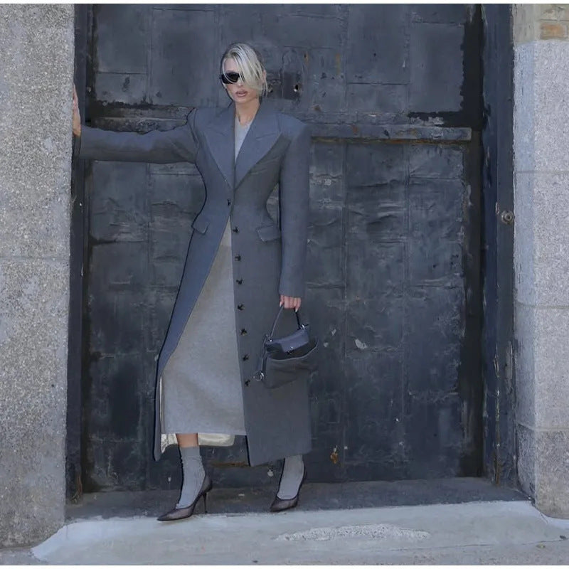 Women's Button-Front Blazer Coat with Notch Lapel