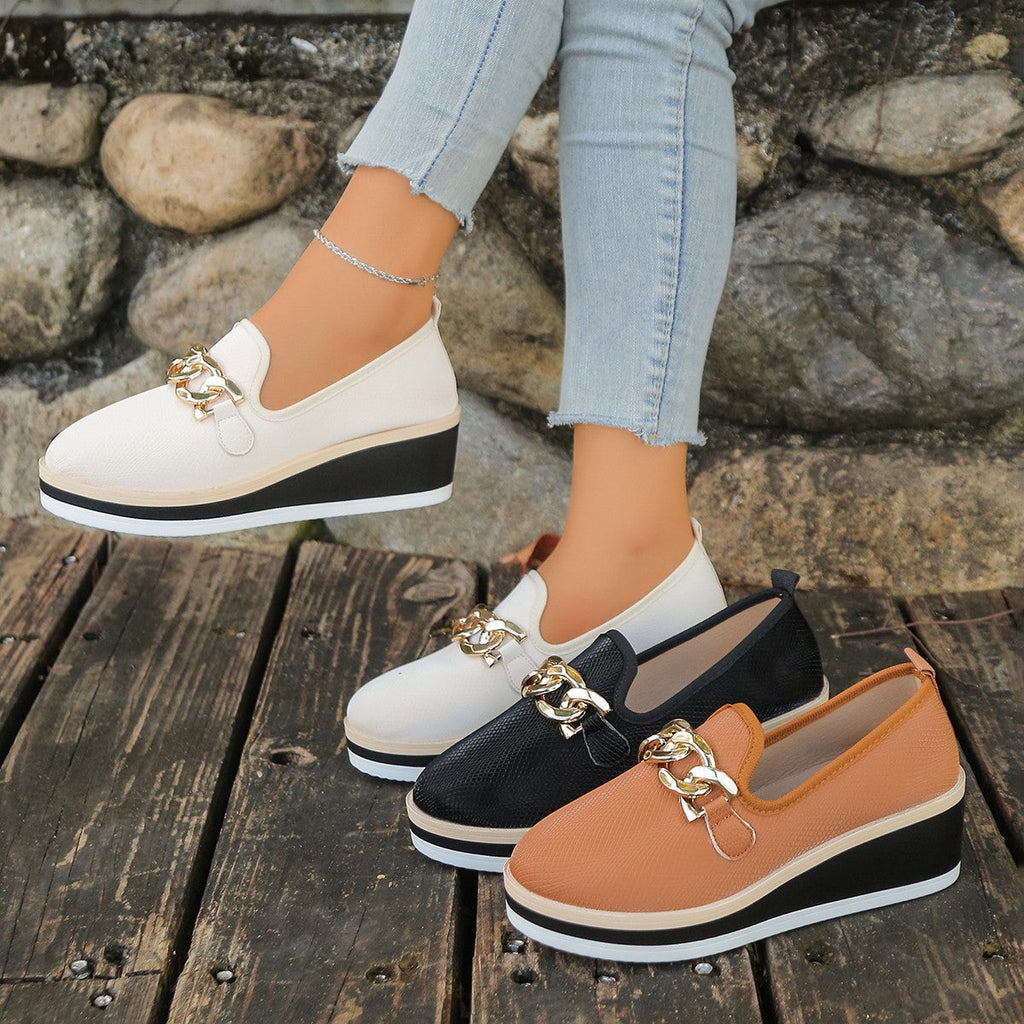 Women's Platform Loafers with Chain Detail Slip-On