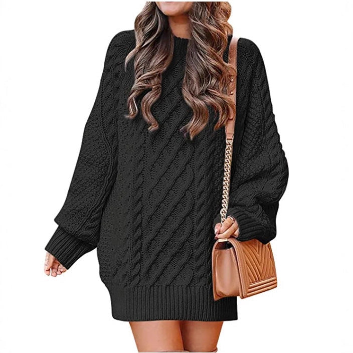 Women's Oversized Cable Knit Sweater with Crew Neck