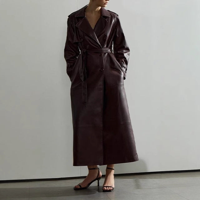 Women's Belted Trench Coat Long Notched Collar Style
