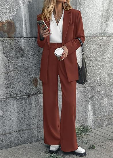 Women's Notch Lapel Blazer and Wide-Leg Pant Suit Set
