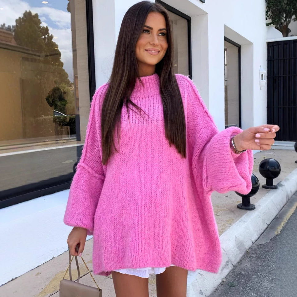 Women's Oversized High Neck Sweater with Balloon Sleeves