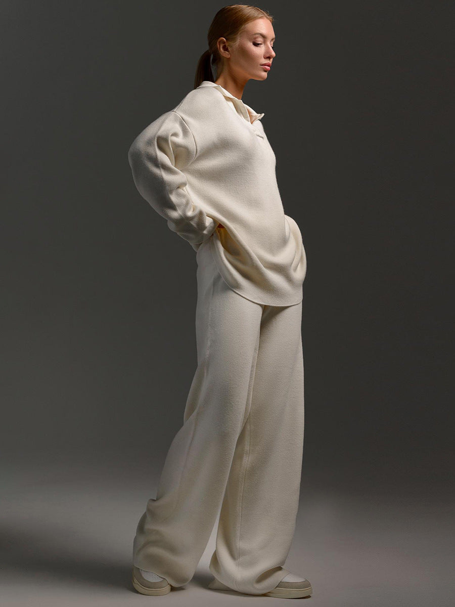 Women's Polo Collar Wide-Leg Co-Ord Set with Relaxed Fit