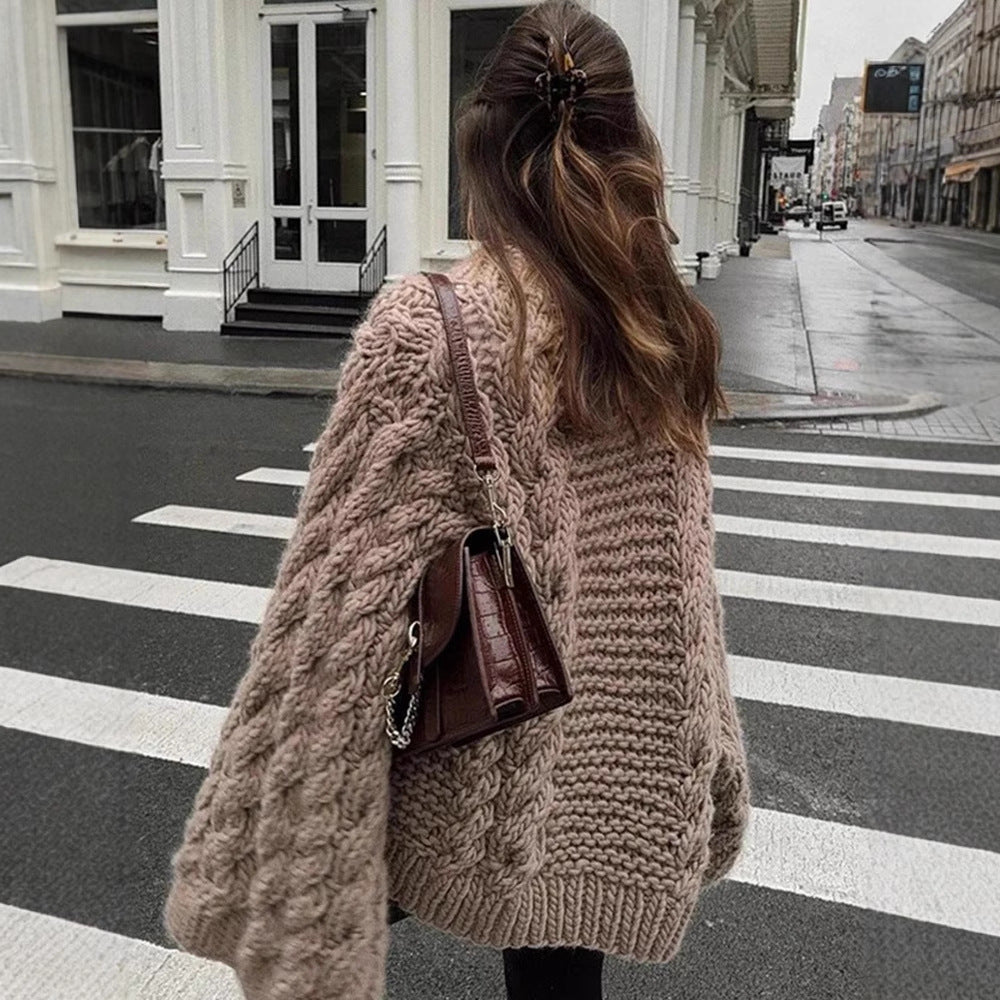 Women's Cable Knit Oversized Crew Neck Pullover