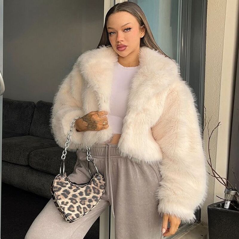 Women's Cropped Faux Fur Jacket with Open Front