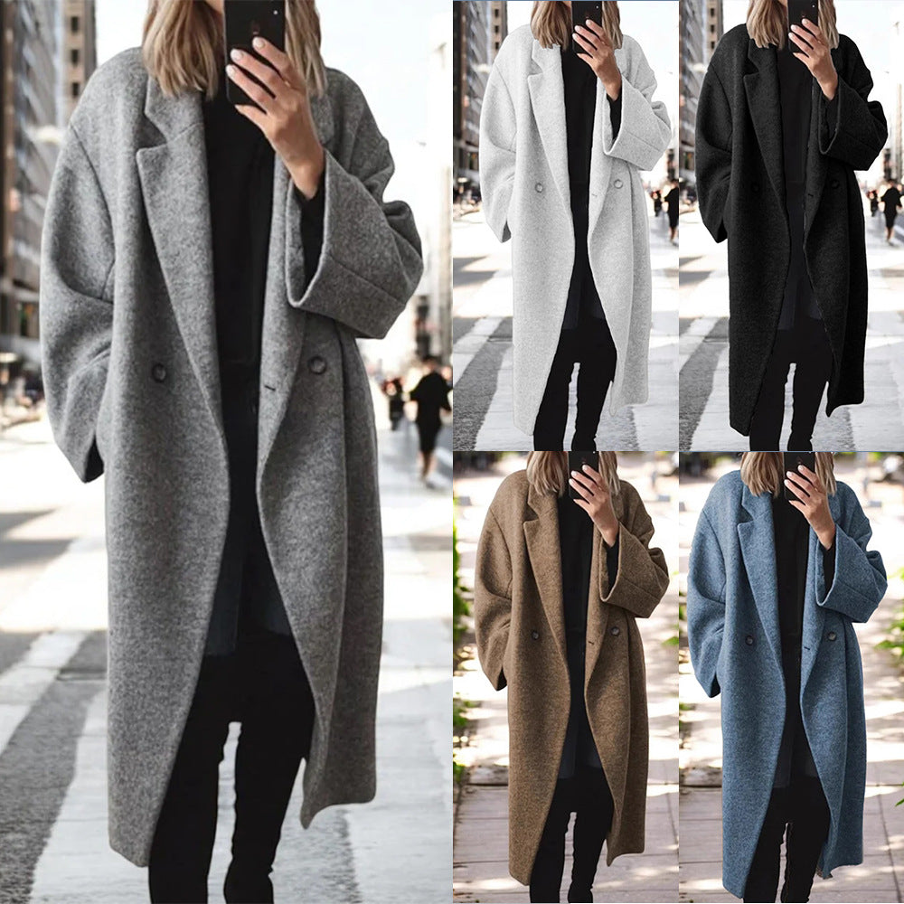 Women's Oversized Longline Coat with Notch Collar
