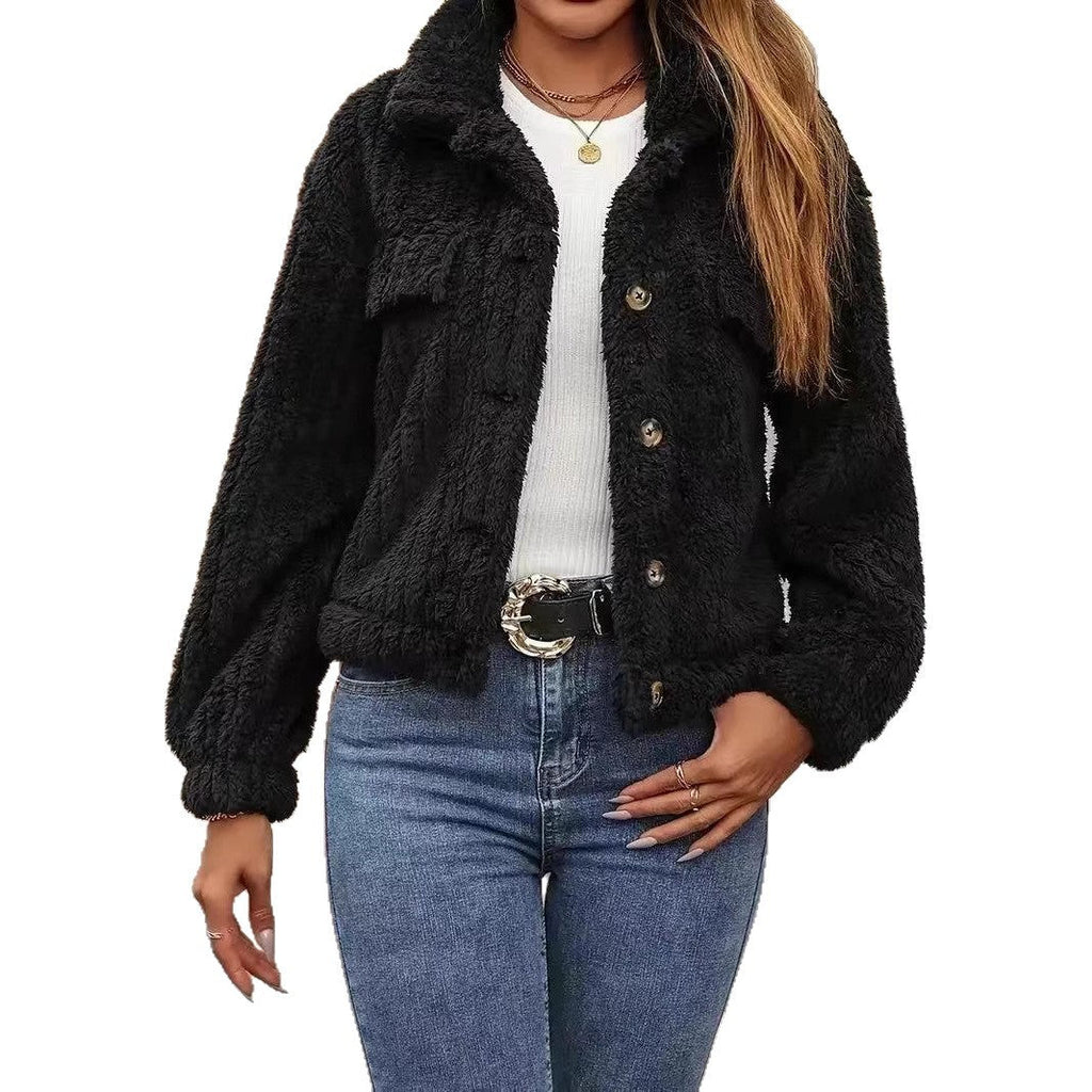 Women's Teddy Fleece Button-Front Jacket with Pockets