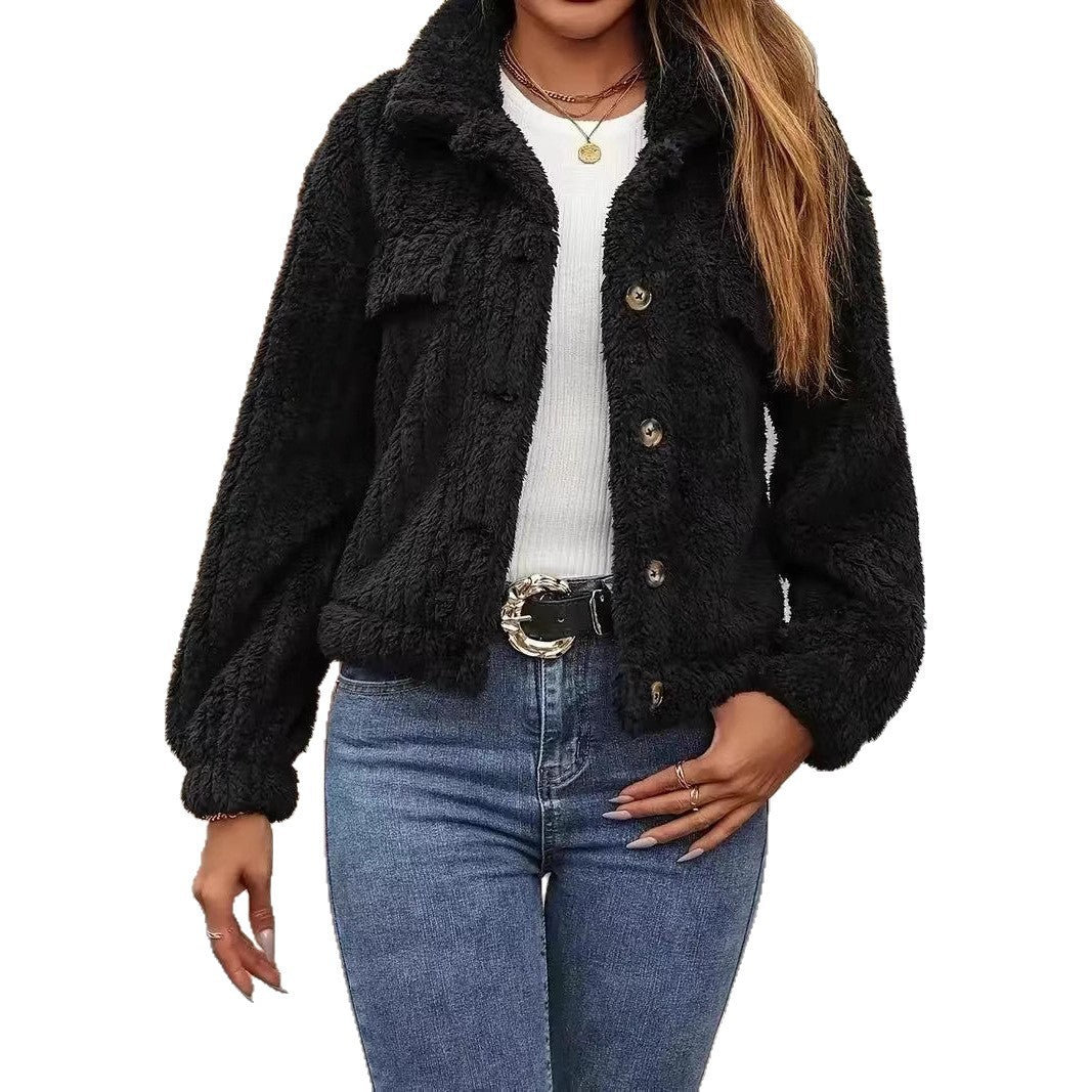 Women's Teddy Fleece Button-Front Jacket with Pockets