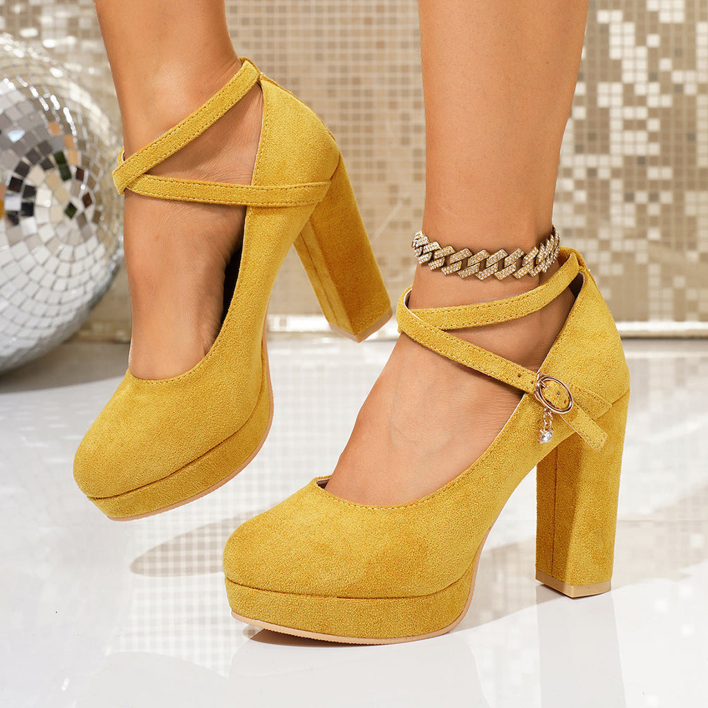 Women's Platform Mary Jane Pumps with Braided Ankle Strap