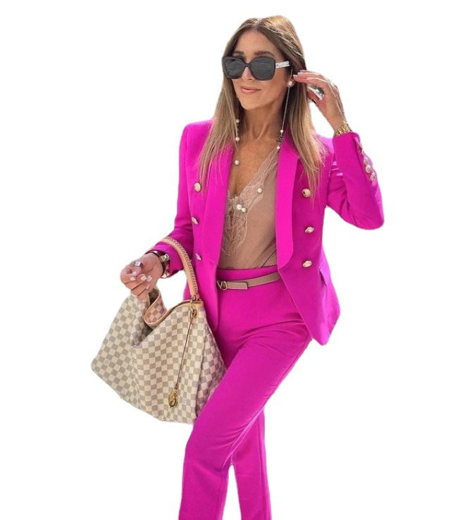 Women's Tailored Blazer Suit Set with Deep Lapel
