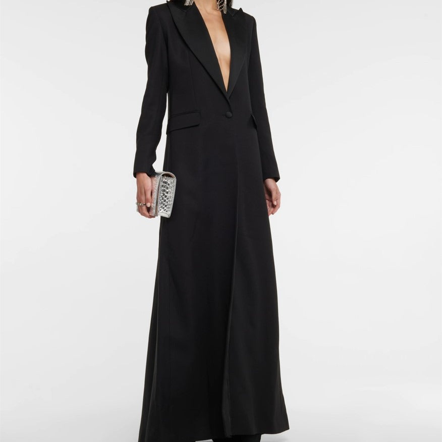 Women's Single-Button Trench Coat with Lapel Collar