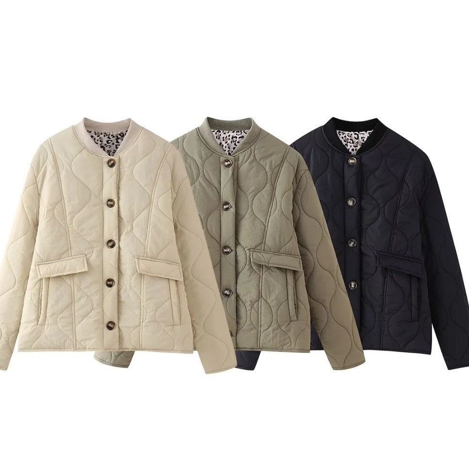 Women's Quilted Button-Front Jacket with Side Pockets