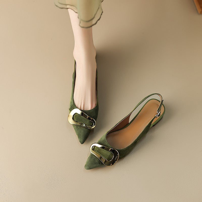 Women's Slingback Ballet Flats with Gold Buckle Detail