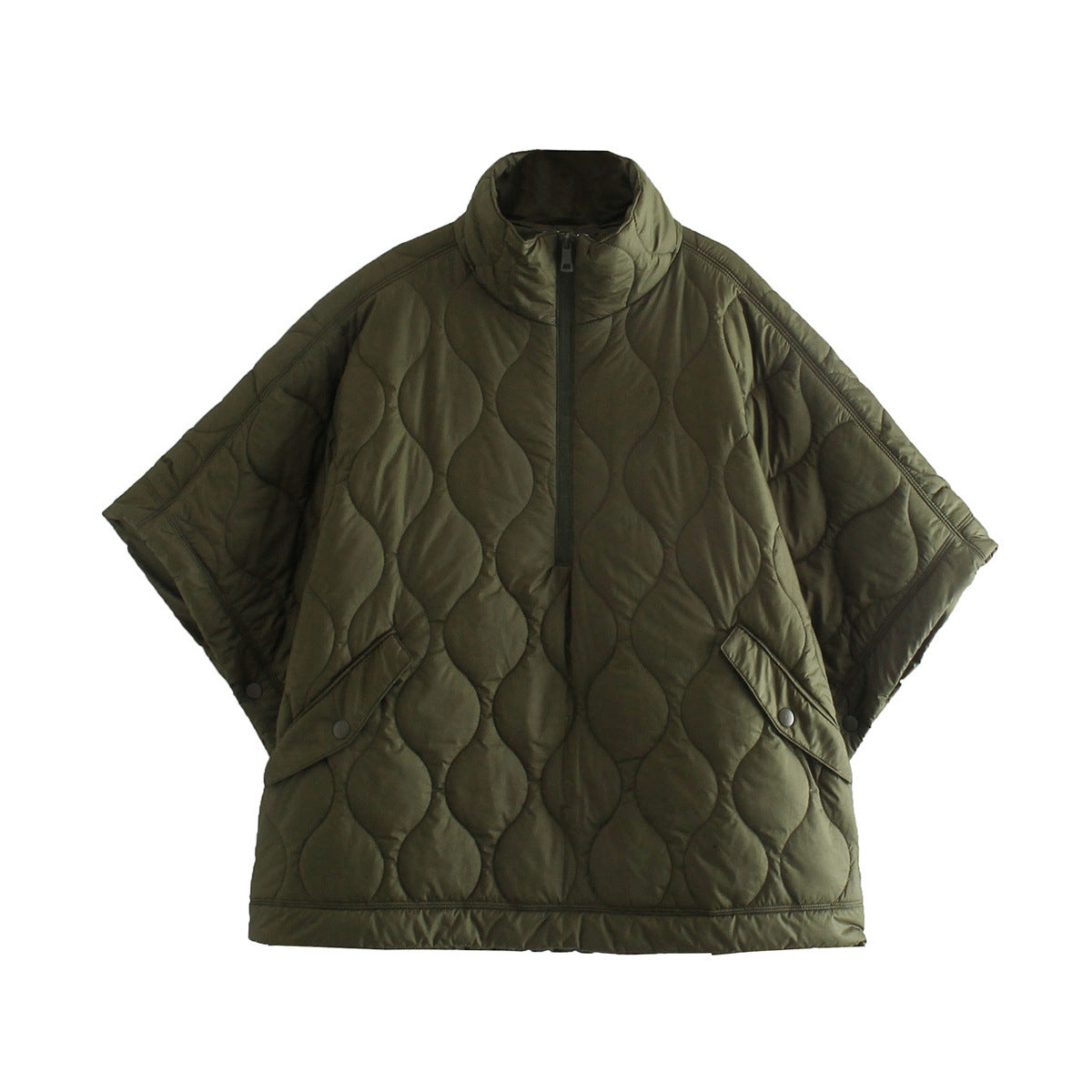 Women's Quilted Poncho Jacket with High Funnel Neck