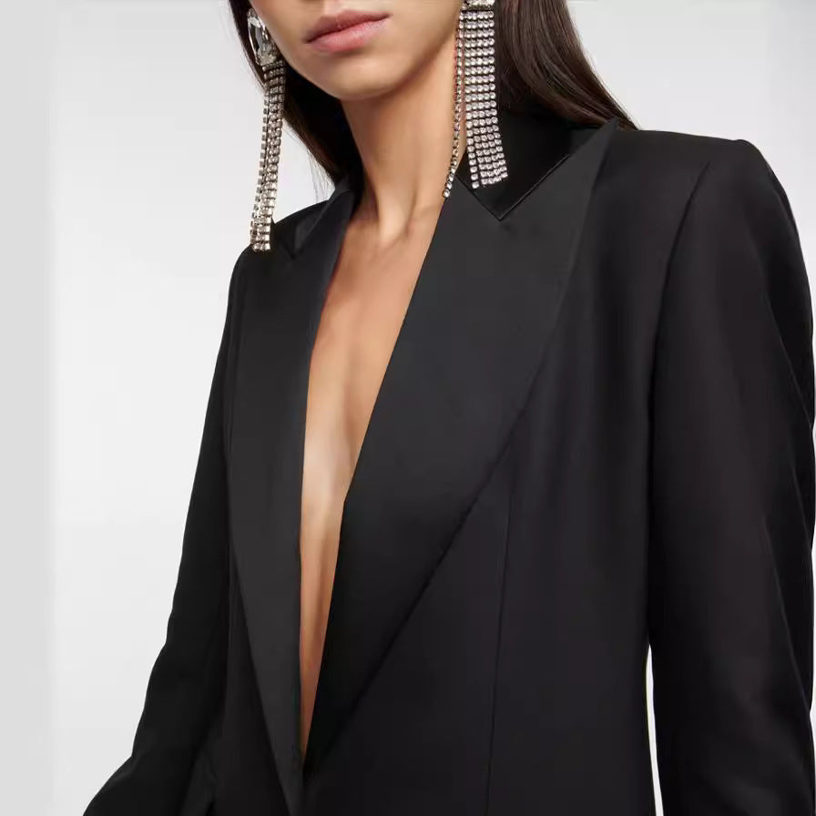 Women's Single-Button Trench Coat with Lapel Collar