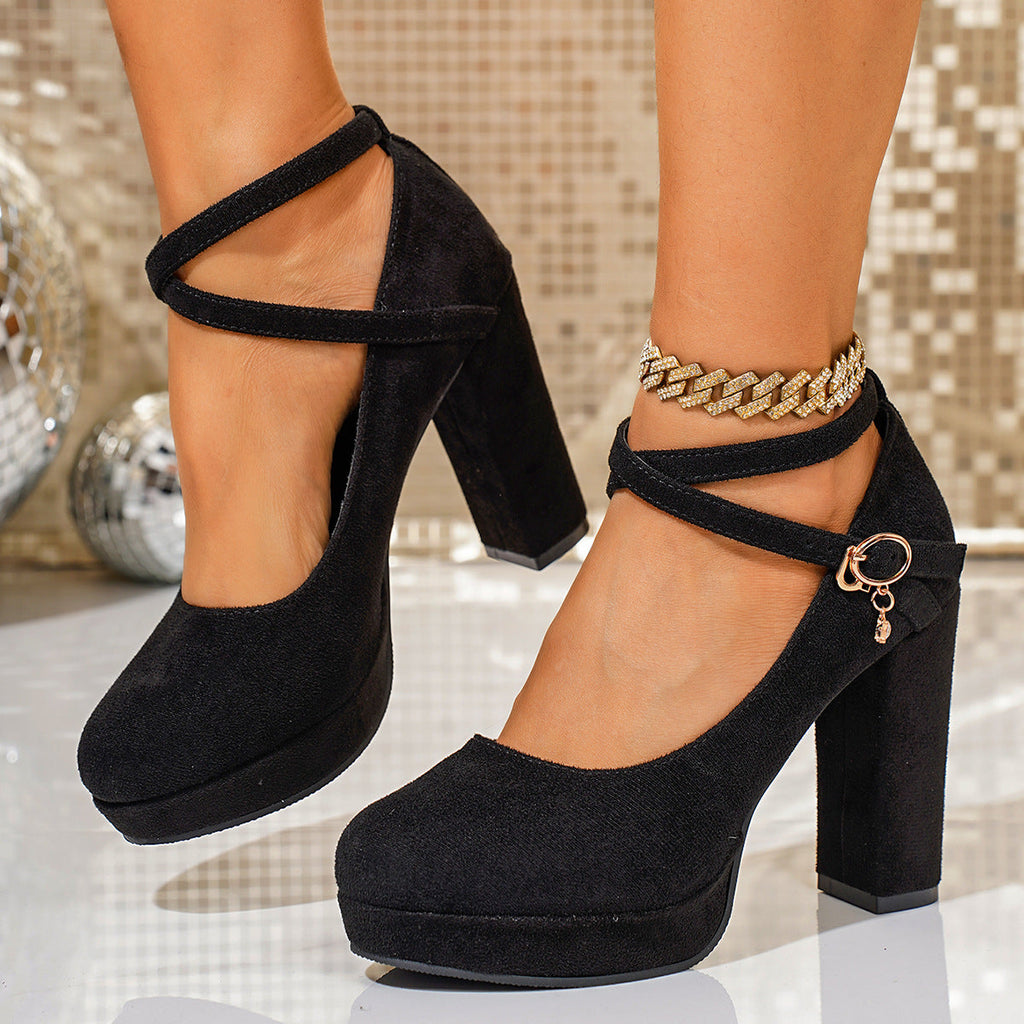 Women's Platform Mary Jane Pumps with Braided Ankle Strap