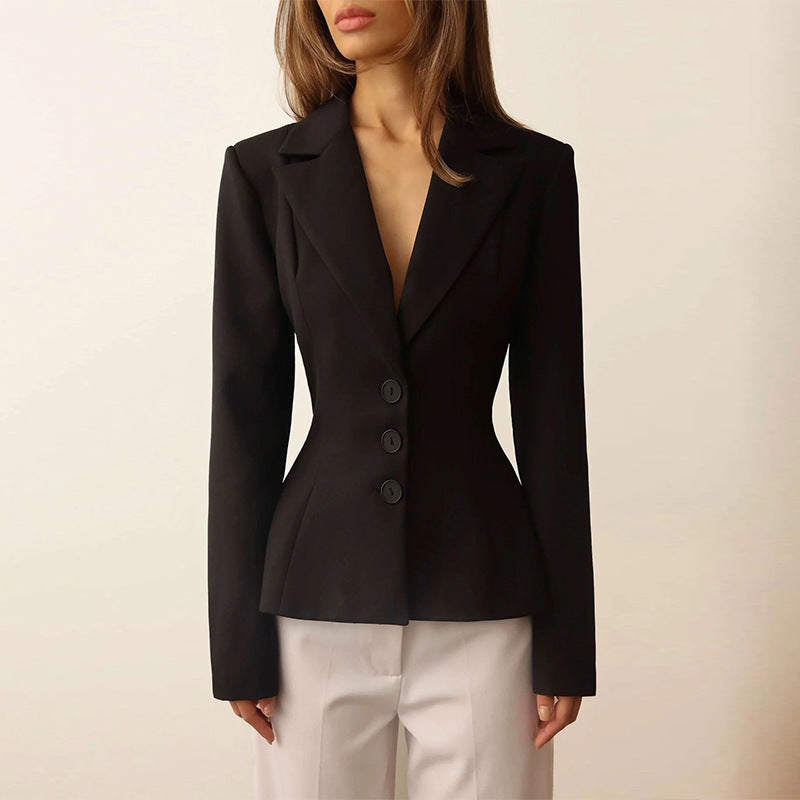 Women's Tailored Blazer with Notched Lapel and Button Front