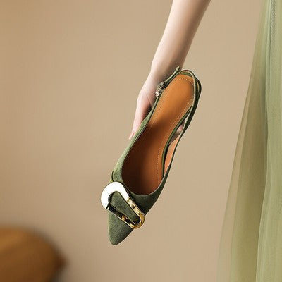Women's Slingback Ballet Flats with Gold Buckle Detail