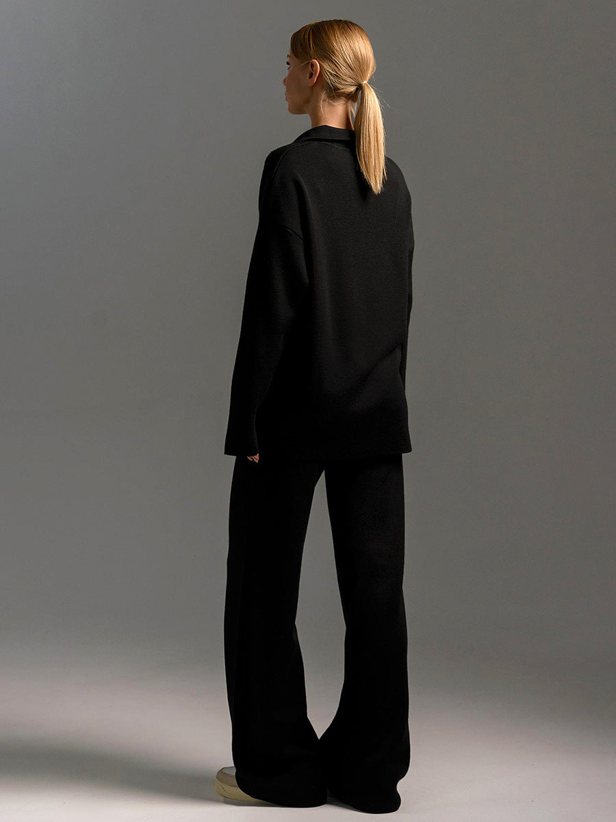 Women's Collared Two-Piece Set Wide-Leg Trousers