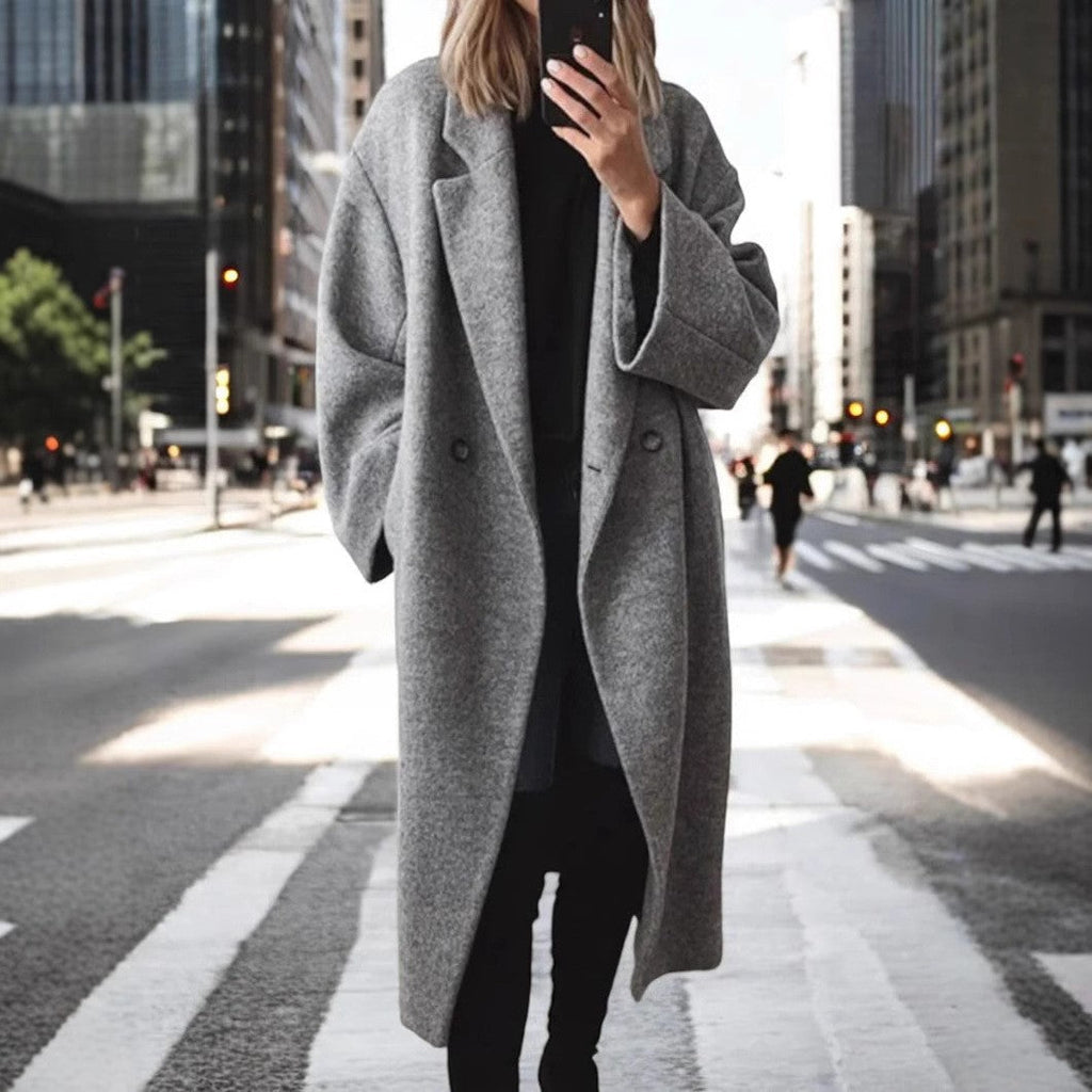 Women's Oversized Longline Coat with Notch Collar