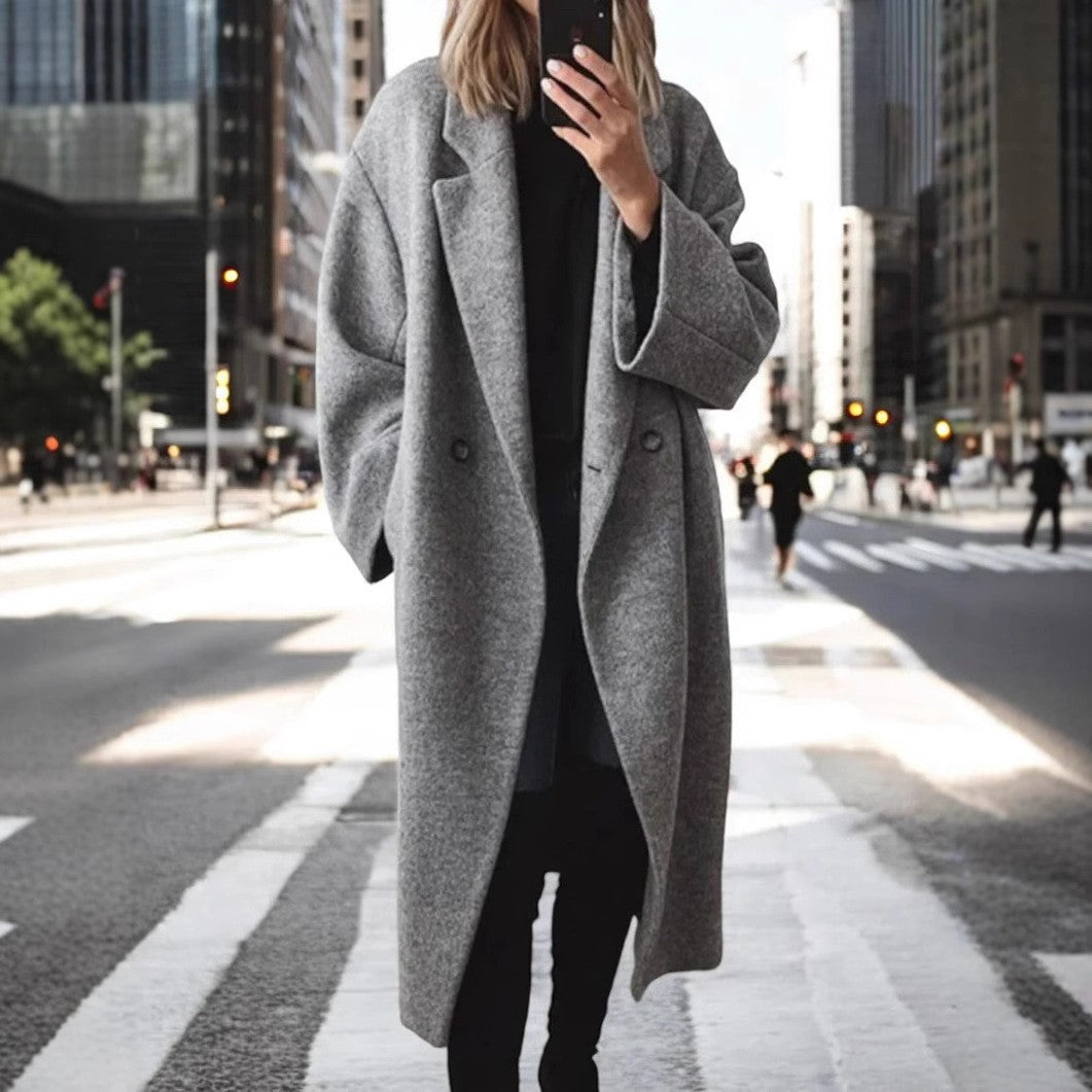 Women's Oversized Longline Coat with Notch Collar