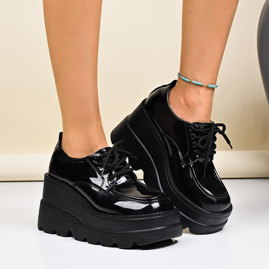 Women's Platform Lace-Up Shoes with Patent Finish