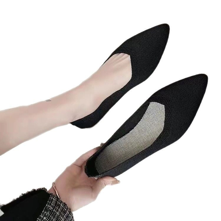 Women's Pointed Toe Knit Ballet Flats Slip-On Breathable