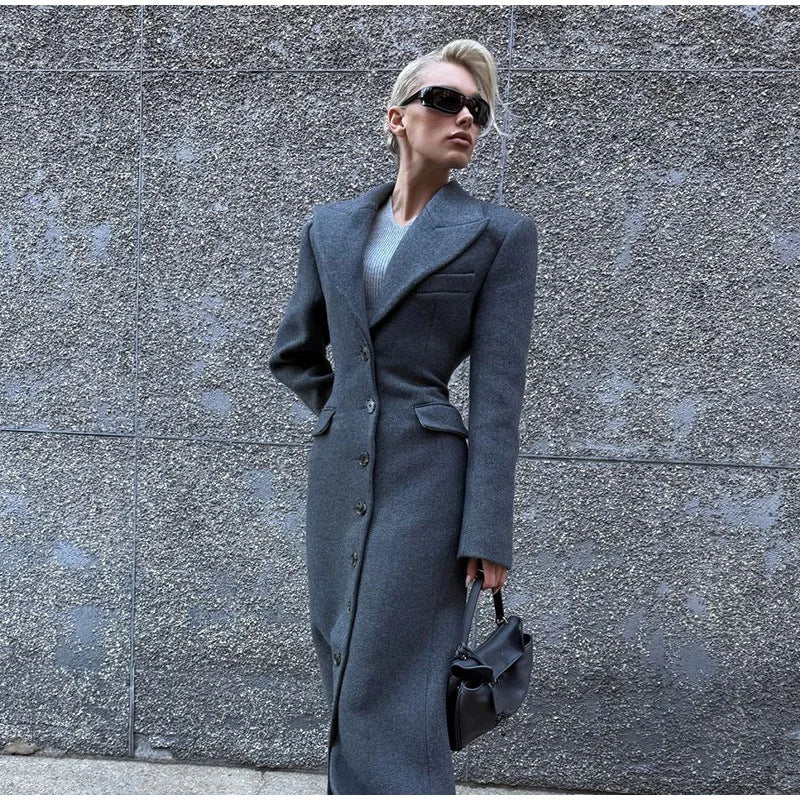 Women's Button-Front Blazer Coat with Notch Lapel