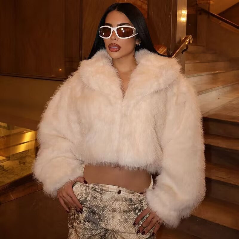Women's Cropped Faux Fur Jacket with Open Front