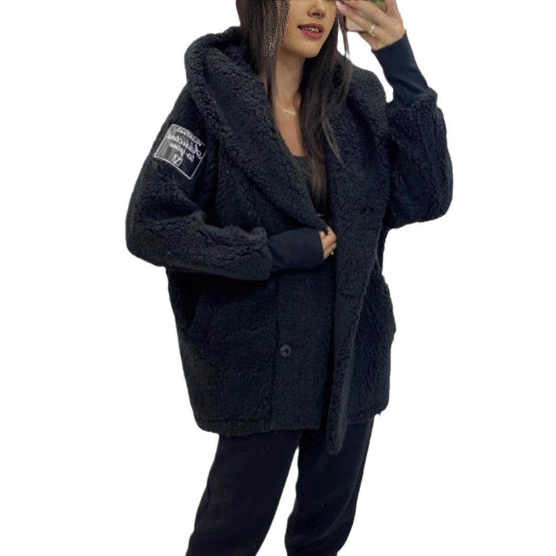 Women's Oversized Teddy Jacket with Button Front