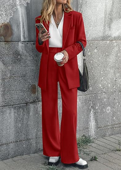 Women's Notch Lapel Blazer and Wide-Leg Pant Suit Set
