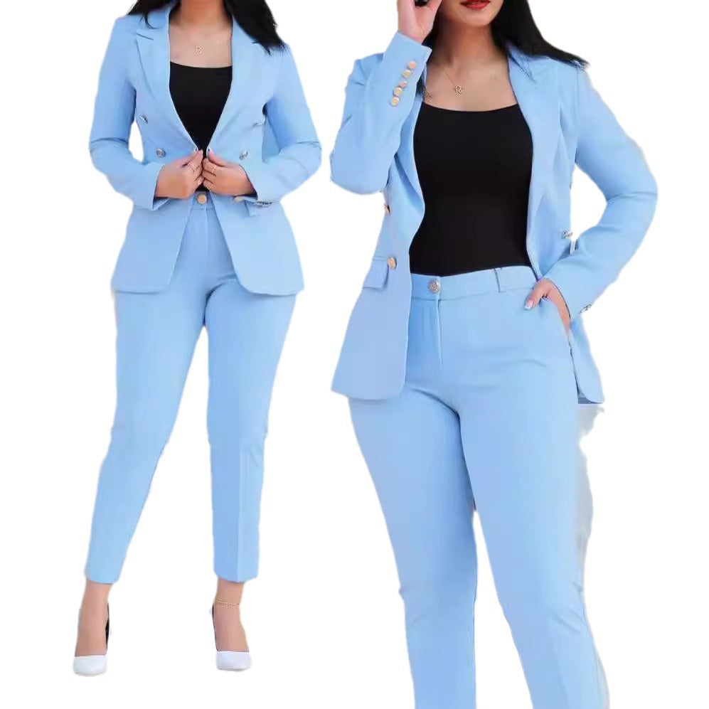 Women's Double-Breasted Blazer Suit Set with Tailored Fit