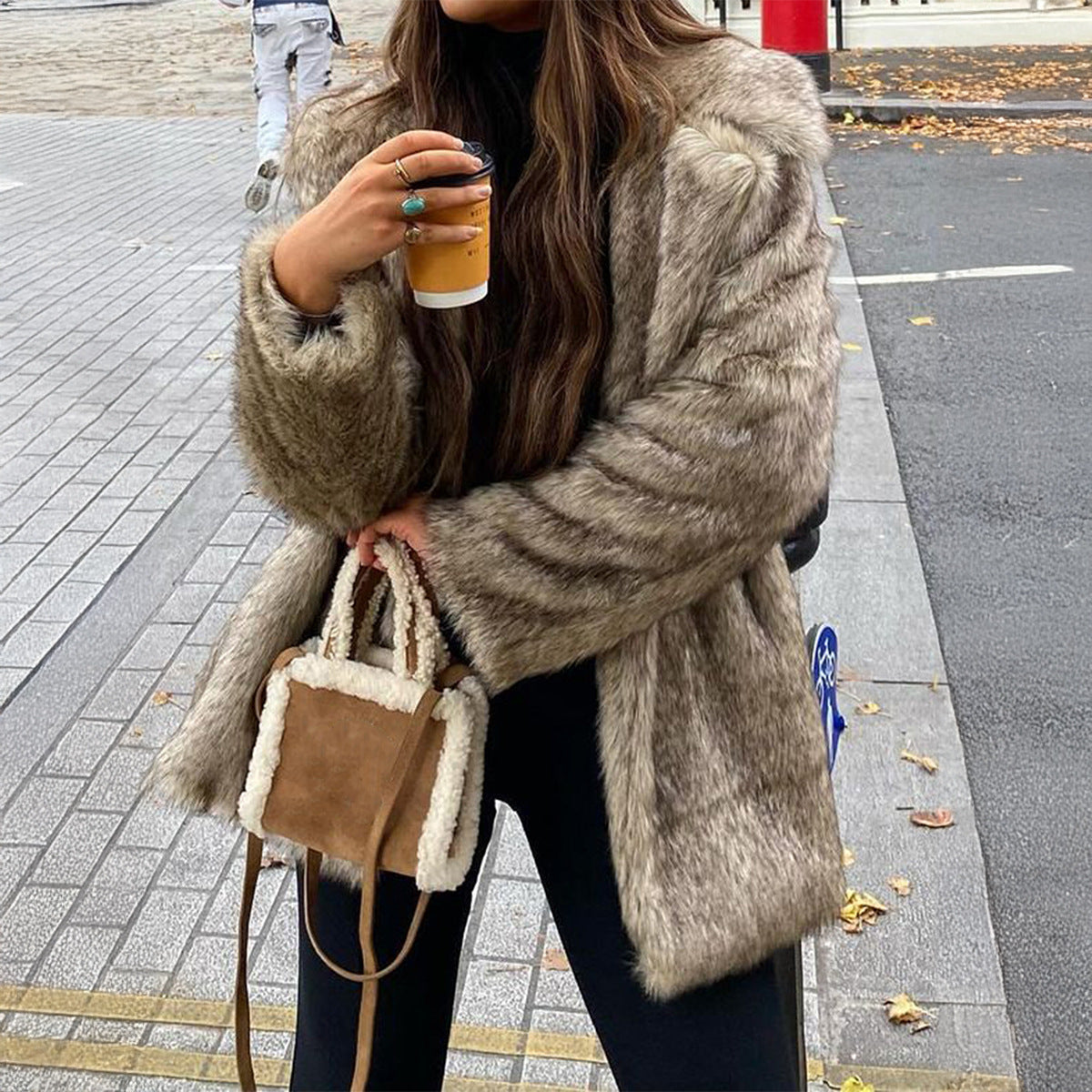Women's Faux Fur Cropped Jacket with Stand Collar