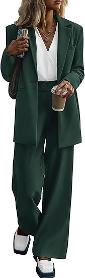 Women's Notch Lapel Blazer and Wide-Leg Pant Suit Set