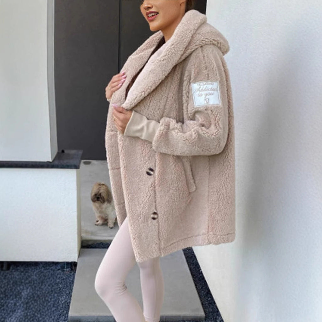 Women's Oversized Teddy Jacket with Button Front